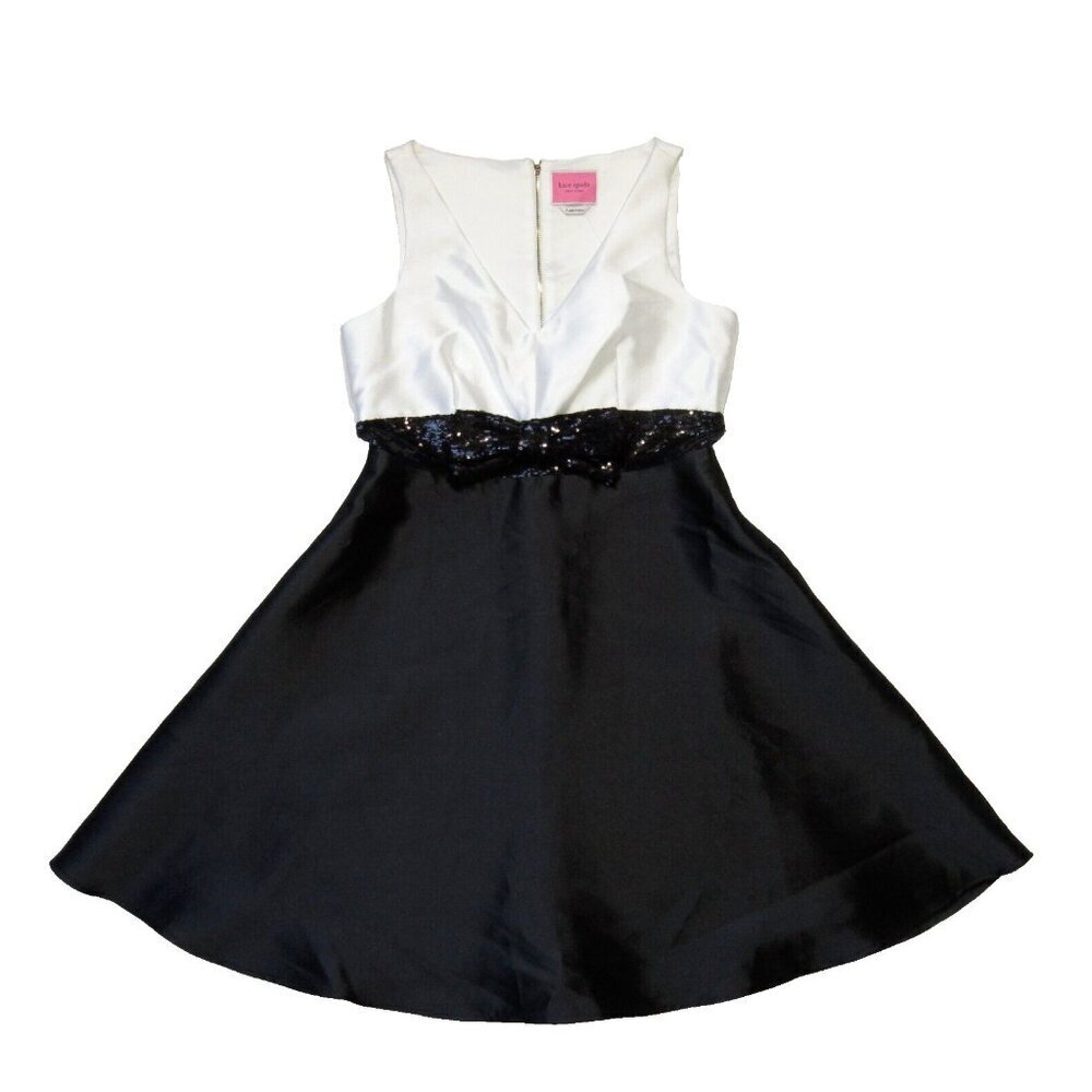 NWT kate spade Sequin Bow Fit-and-Flare in Black Cream Faille Dress 6 $429